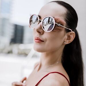 New Blumarine 40th Anniversary Women Sunglasses Gold-Pink Round Mirrored Lens